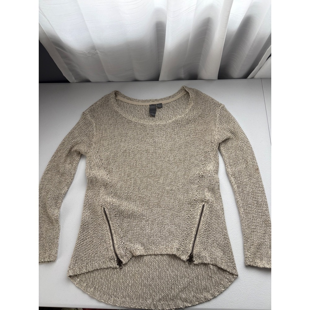 Quinn Knit Sweater Zipper Detail High Low Hem Long Sleeve‎ Top Size S